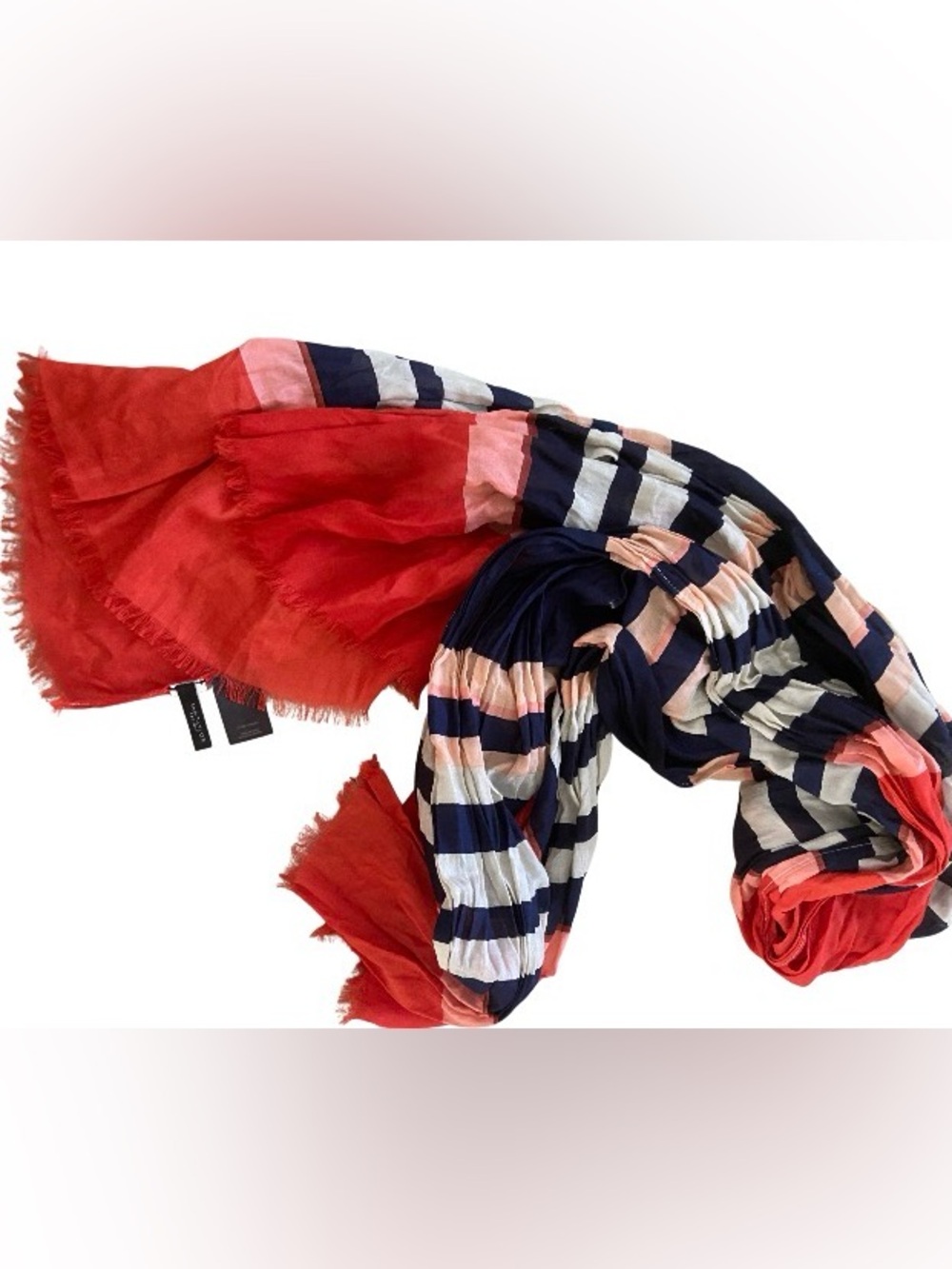 Ann Taylor Striped Red and Navy Lightweight Women's Scarf 72x40
